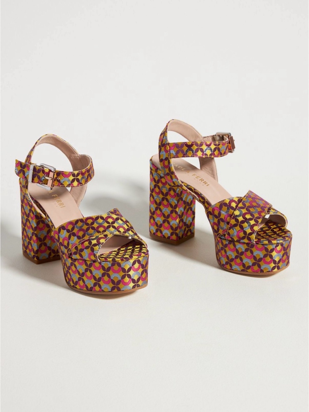 Paola Ferri retro platform sandals, size 38 (7.5) - Picture 2 of 9